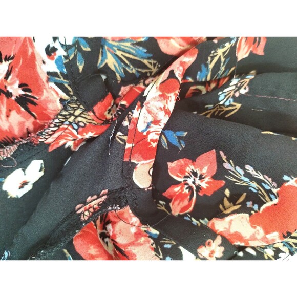 Top Size XXL Zip Back Dolman Sleeve Tunic Blouse Peach Blue Floral Autumn Winter - Picture 7 of 11